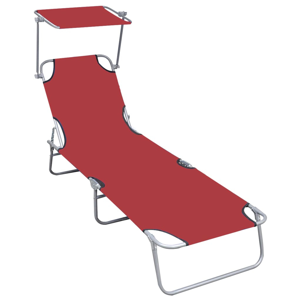 vidaXL tumbona plegable con toldo de aluminio roja