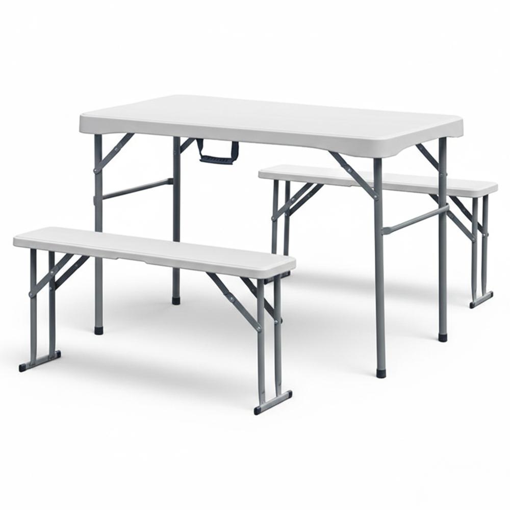 Yoevu mesa picnic plegable con 2 bancos 113x62 cm blanca