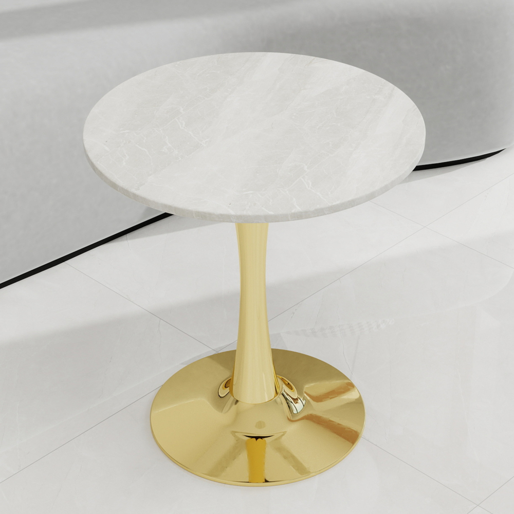 Mesa auxiliar redonda para salón comedor mármol artificial blanco y dorado