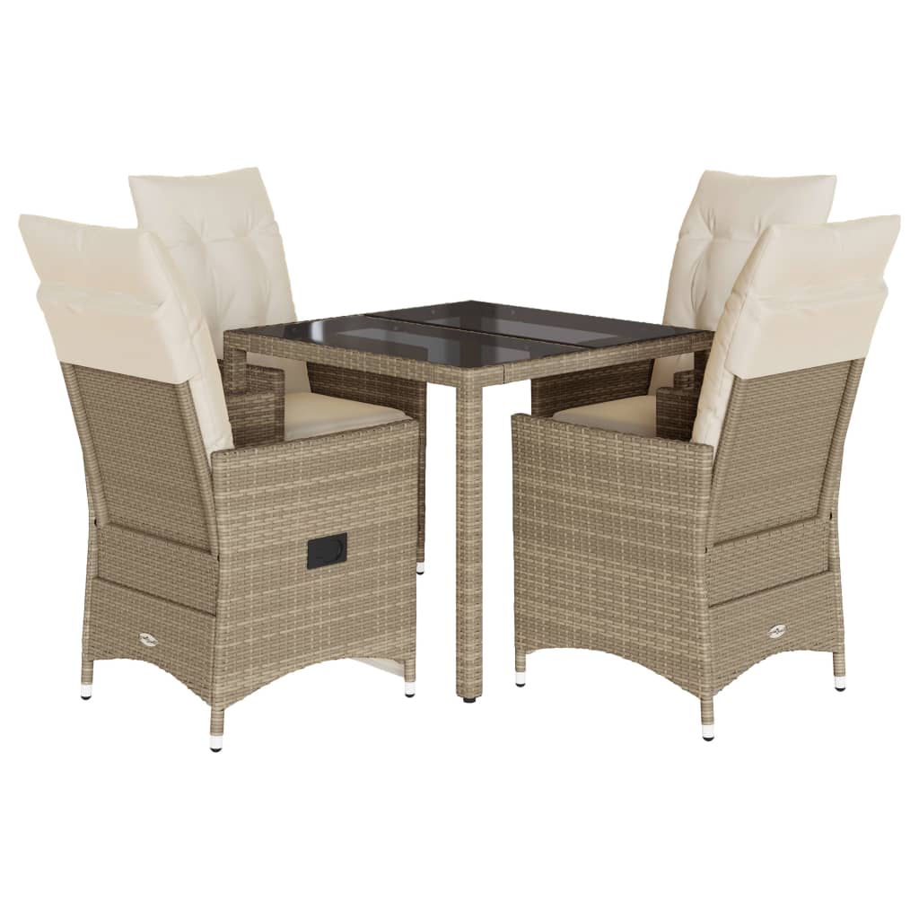 vidaXL set comedor de jardín 5 pzas con cojines ratán sintético beige