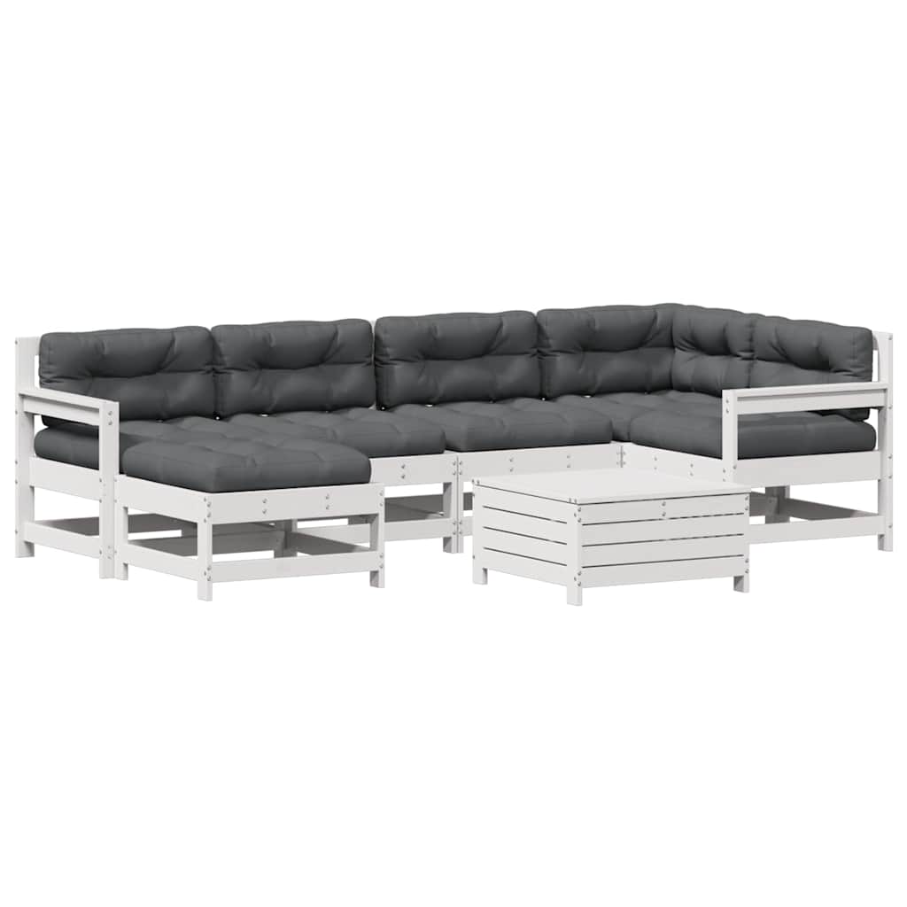vidaXL set muebles jardín 7 pzas con cojines madera maciza pino blanco