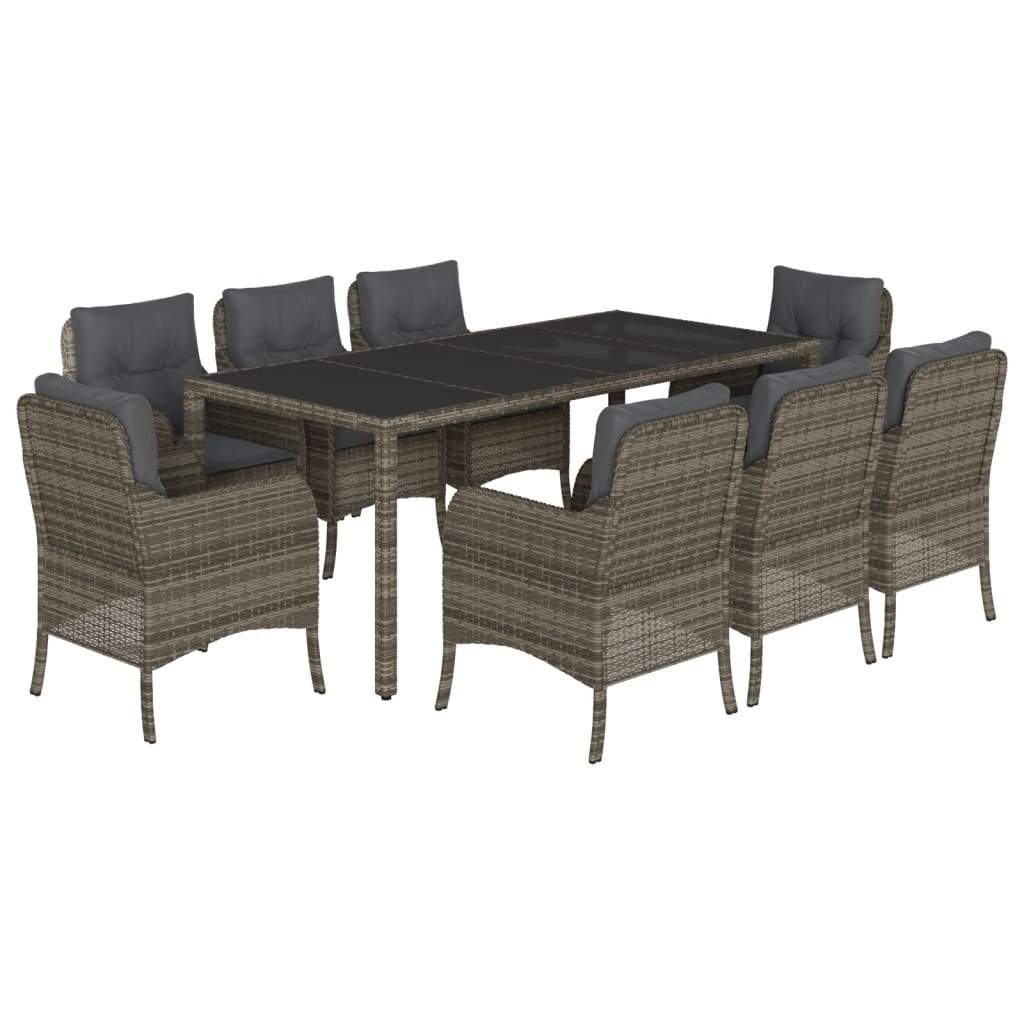 vidaXL set comedor jardín 9 pzas y cojines ratán sintético gris