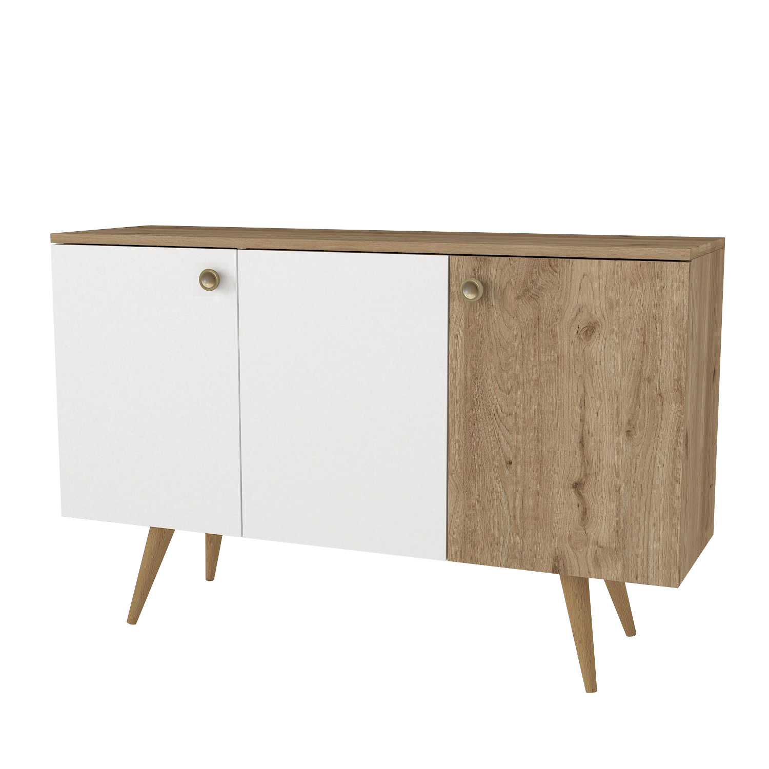 Aparador 120 cm blanco y madera 3 puertas