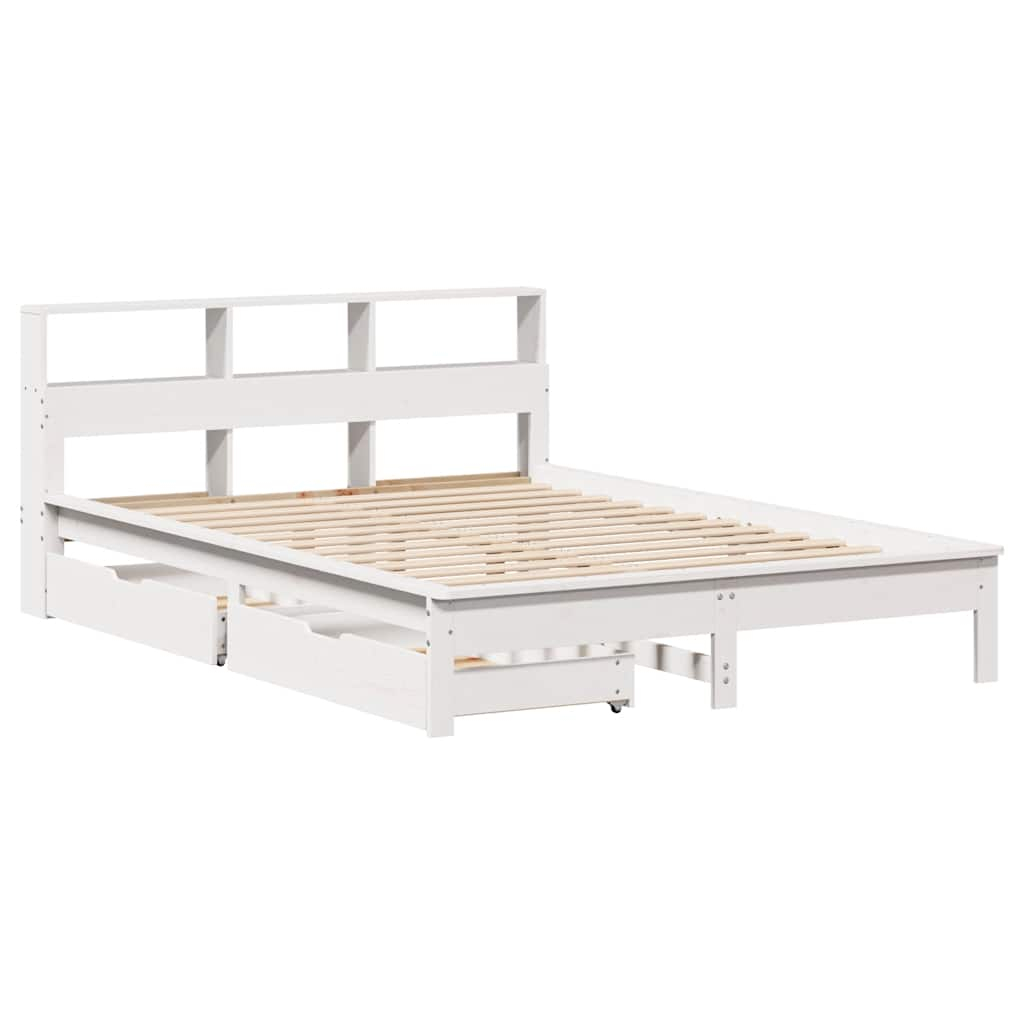 vidaXL cama con estantería sin colchón madera maciza blanca 160x200 cm