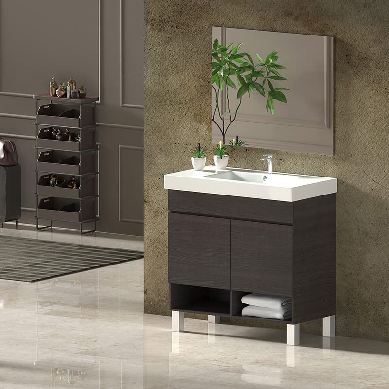 Mueble nebari, lavabo y espejo 120x45cm 2 senos con puertas roble sinatra