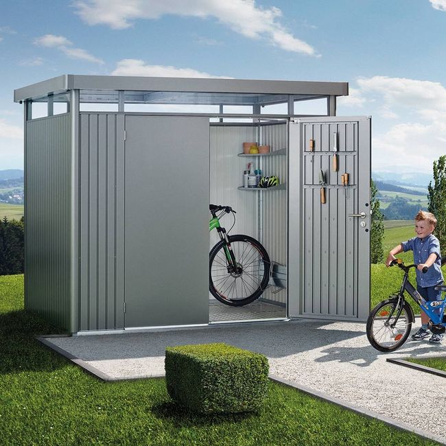 CASETA METALICA BIOHORT JARDIN HIGHLINE H6 COLOR PLATA DOBLE PUERTA