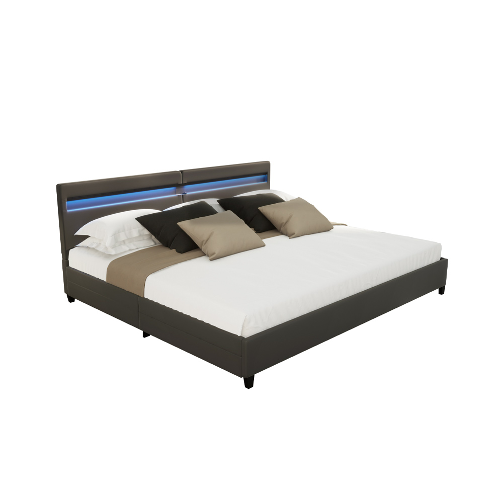 Cama LED con cajones nube - 200 x 200 cm sin colchón gris oscuro