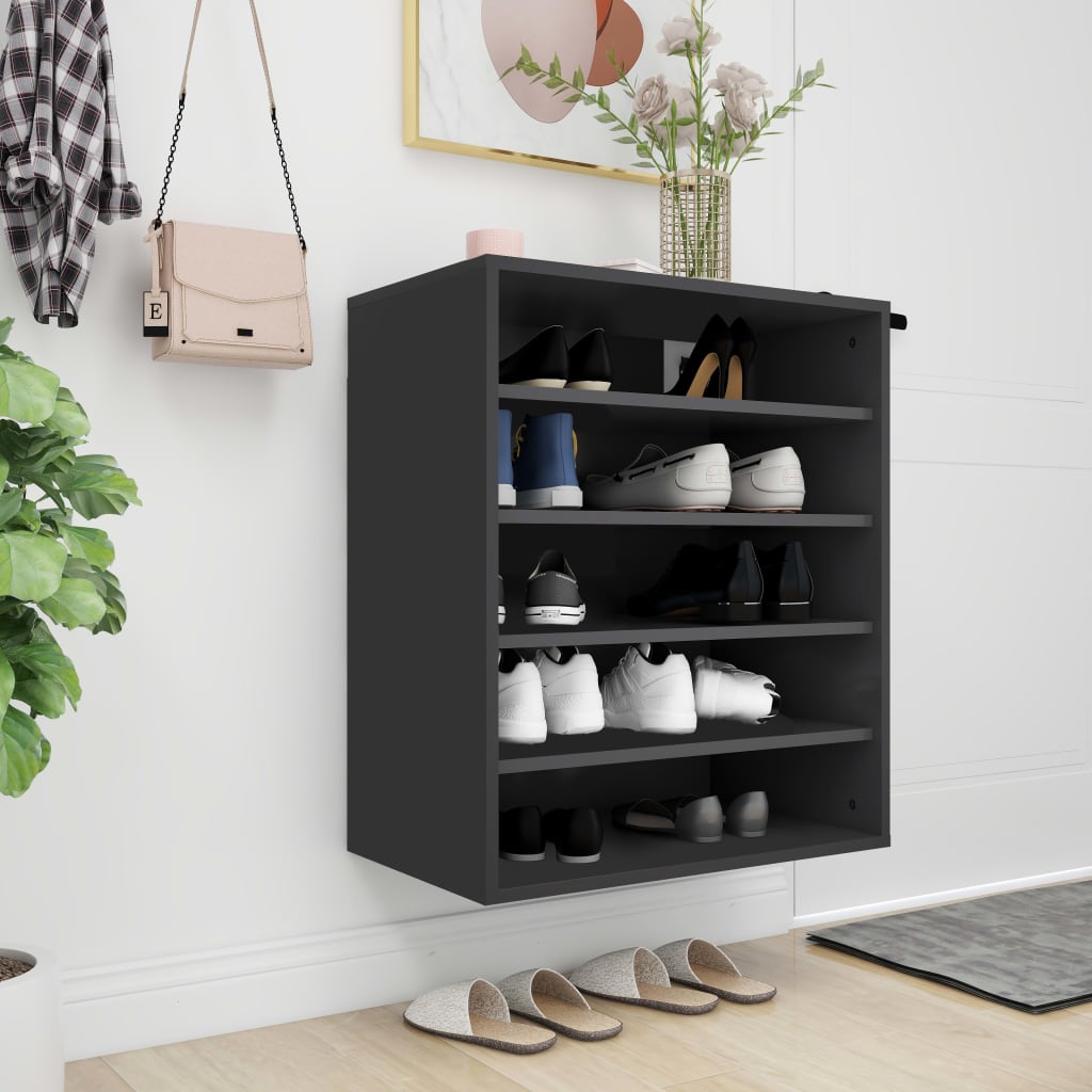 Mueble zapatero de madera contrachapada negro 60x35x70 cm