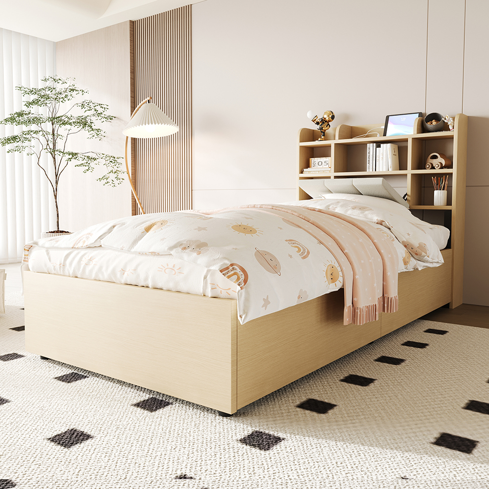 Cama hidráulica de madera,90x200cm,natural(sin colchón).