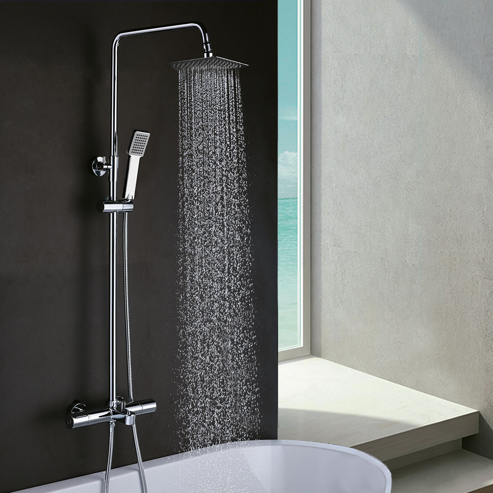 Kibath columna extralarga termostática gas cuadrada de 100-150 cm cromo