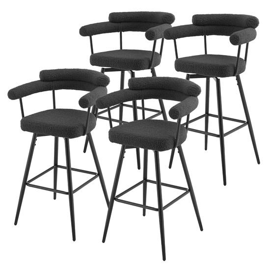 4x taburetes de bar giratorios 360° tapizados tejido teddy gris oscuro