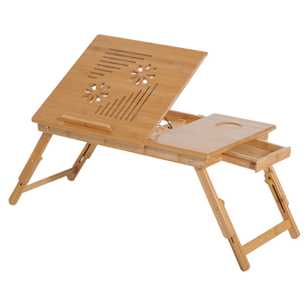 Mesa de ordenador portátil 55x35x32,5 cm bambú color marrón Homcom