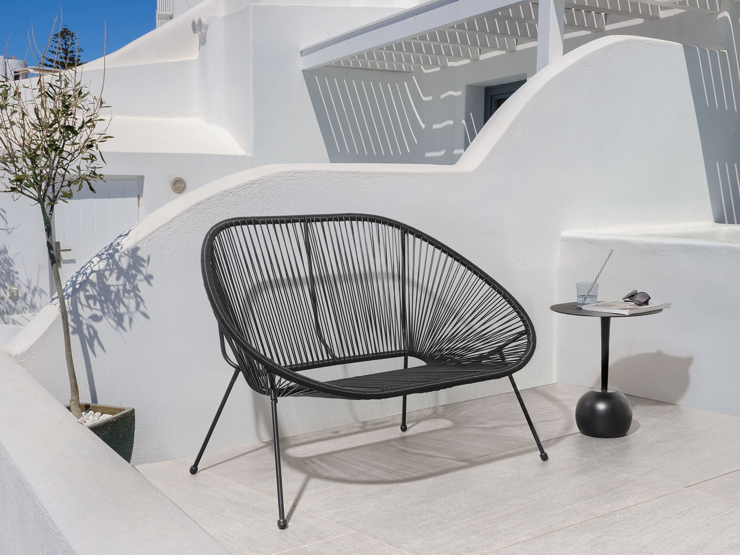 Banco de jardín acapulco ii 113 cm ratán sintético negro