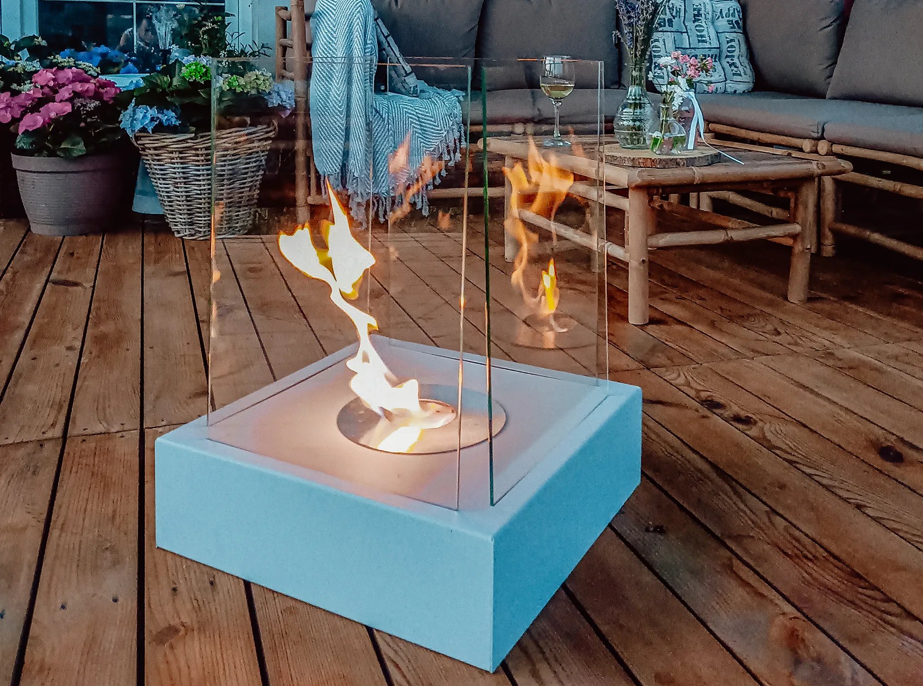 Chimenea bioetanol sunset garden gris con cristal