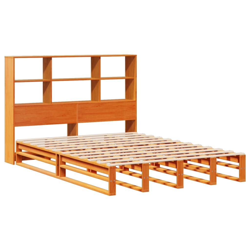 vidaXL cama con estantería sin colchón madera maciza marrón 150x200 cm