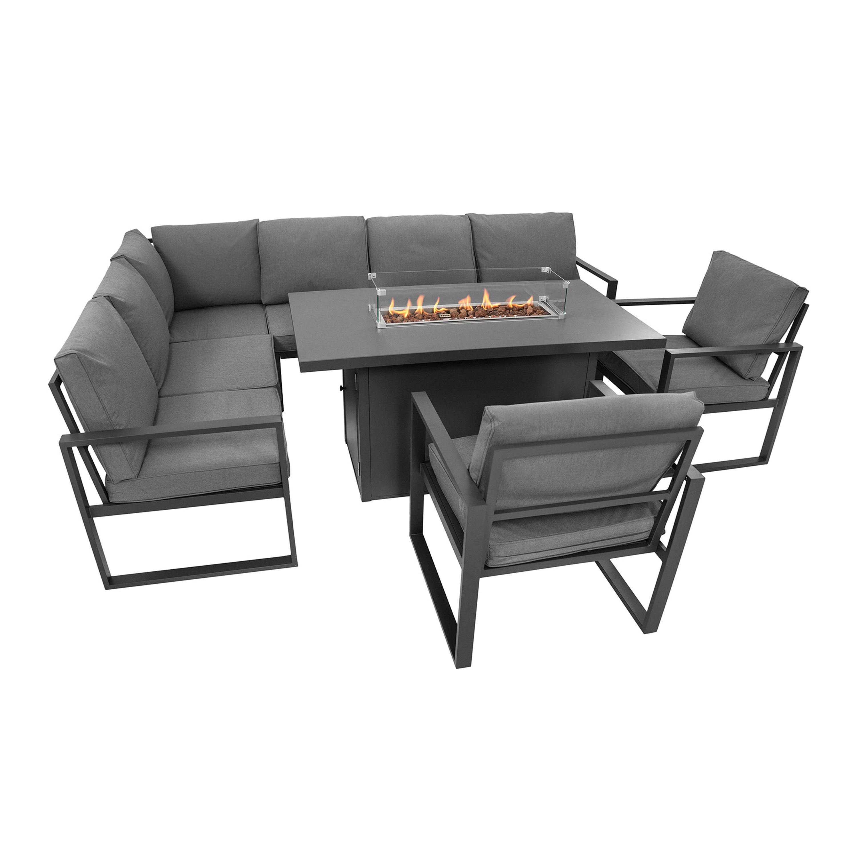 Conjunto de jardín de aluminio para 7 personas con mesa brasero