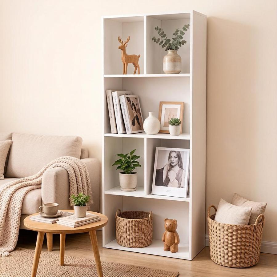 Estantería librería con 6 compartimentos blanca 118x50x30cm