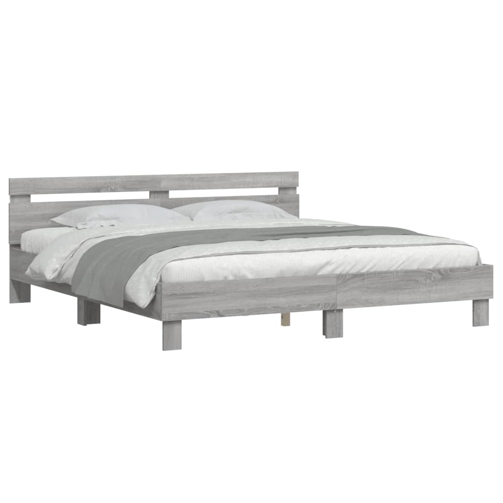 vidaXL estructura de cama cabecero y luces LED gris sonoma 180x200 cm