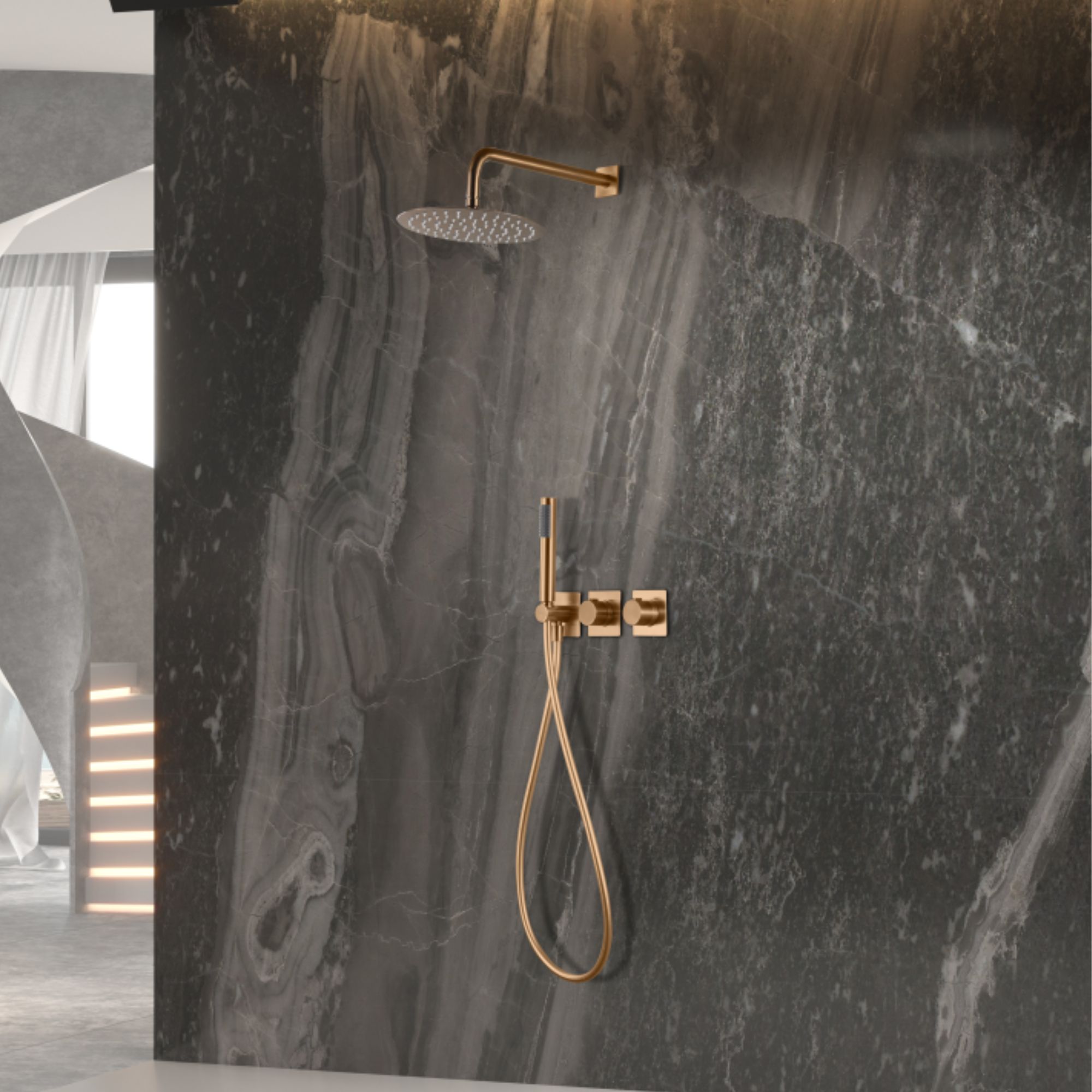 Imex - columna ducha empotrada termostática oro rosa serie tíbet
