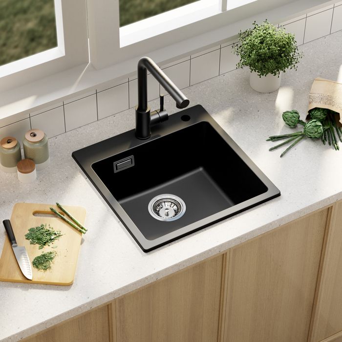 Fregadero de cocina de granito 45x45cm - fregadero de 1 cubículo negro