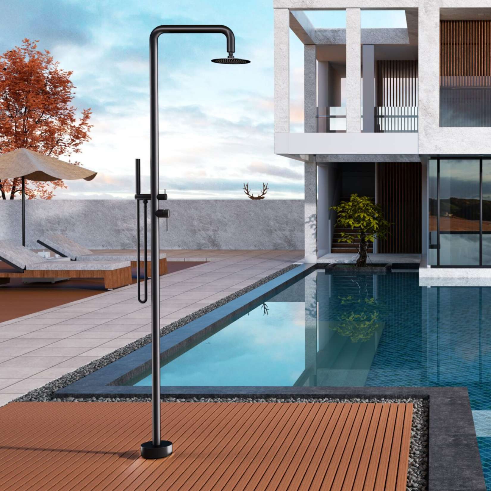 Ducha de piscina florida en acero inox negro mate | poolimex
