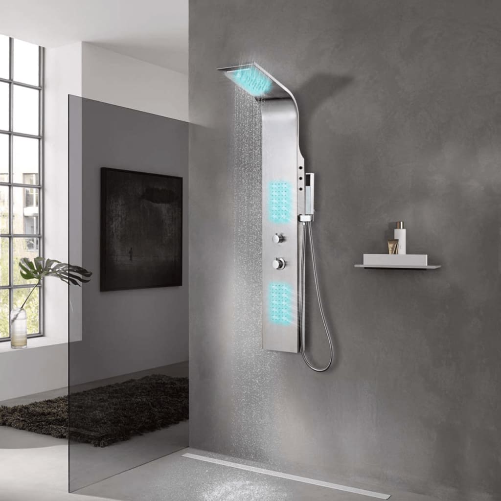 vidaXL sistema de panel de ducha acero inoxidable curvo