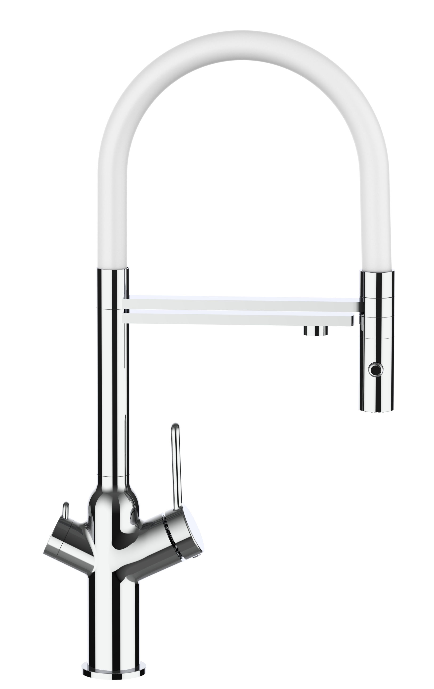 Grifo cocina 4 vías cromado caño giratorio blanco flexible ducha 2 chorros