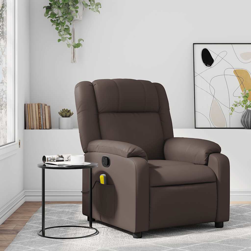 Sillón de masaje reclinable cuero sintético marrón qweo4789