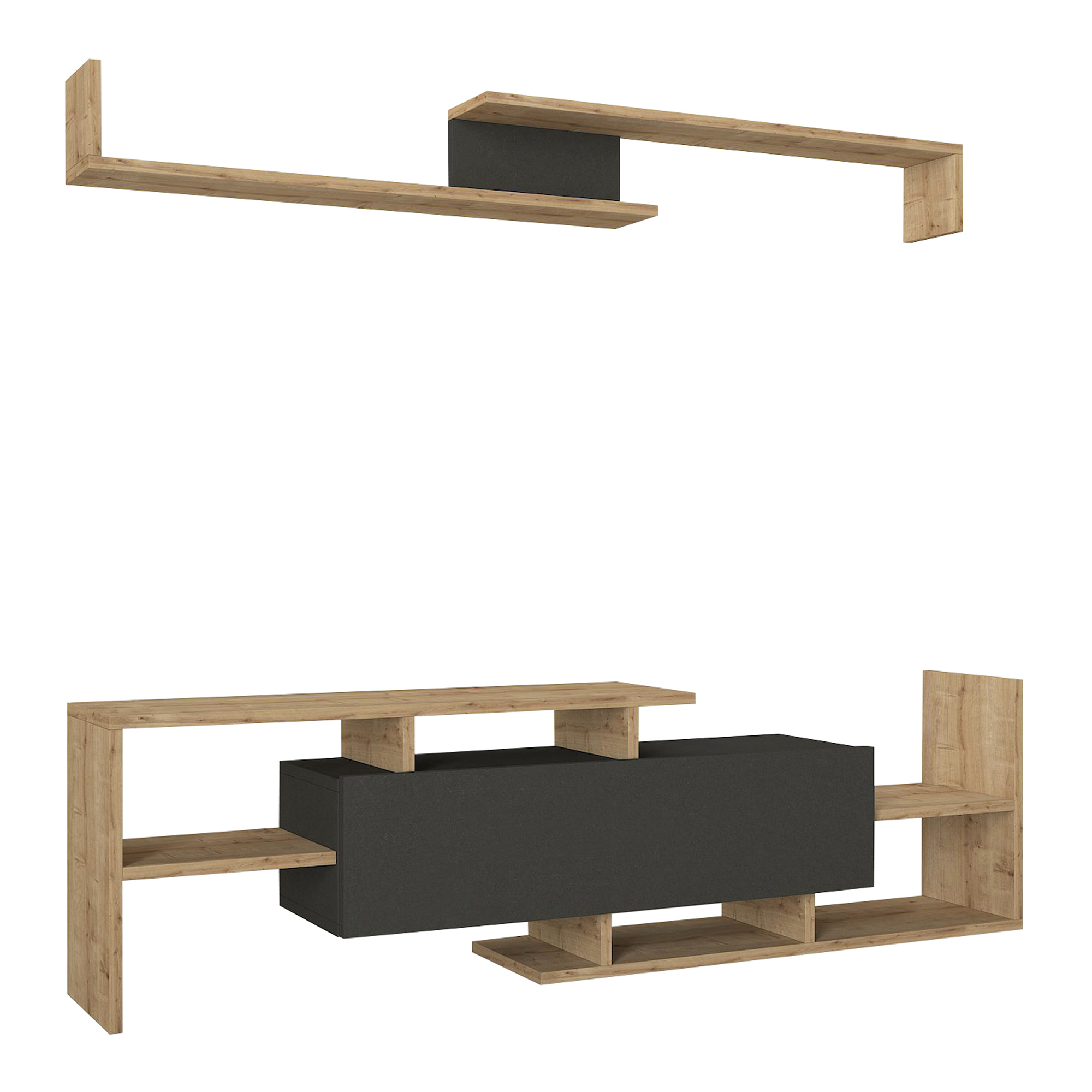 Mueble tv con estantería liksefte aglomerado 154x28x42cm roble zafiro/negro