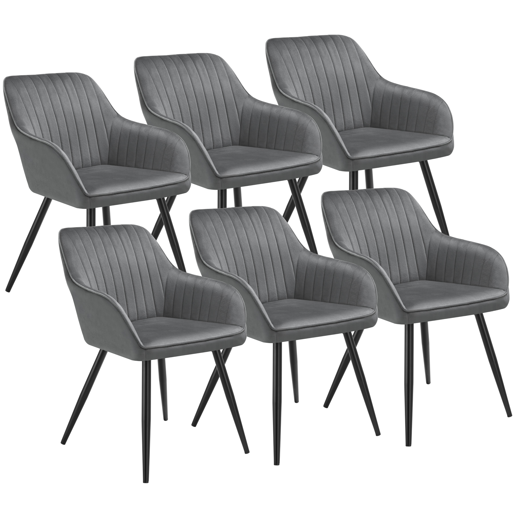 6 sillas de comedor con aspecto de terciopelo y acolchada gris/negro