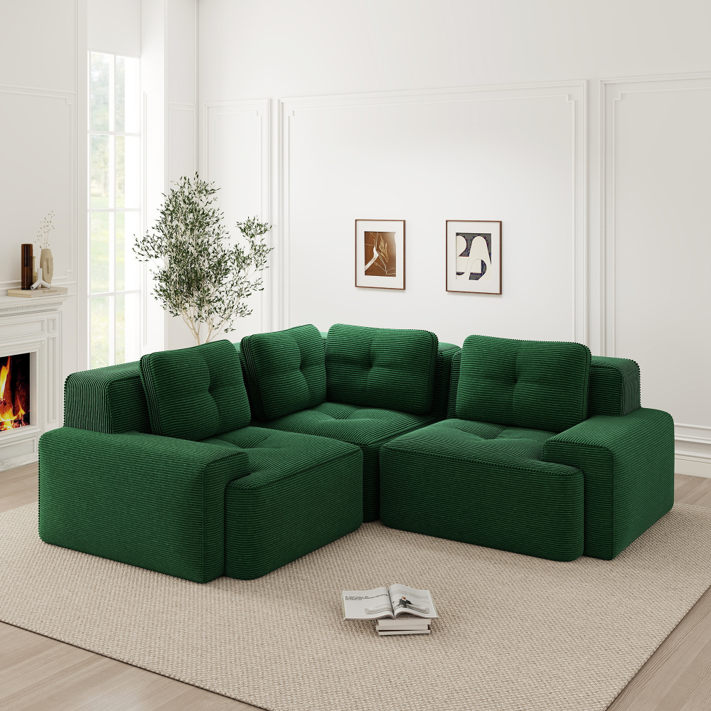 Sofá modular en l de pana verde asiento profundo antideslizante