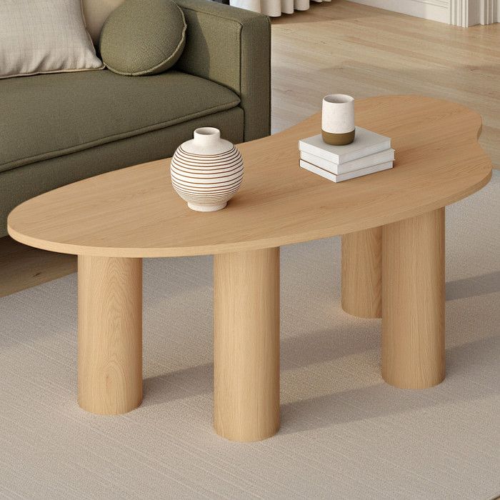 Mesa de centro orgánica madera natural - 100 cm