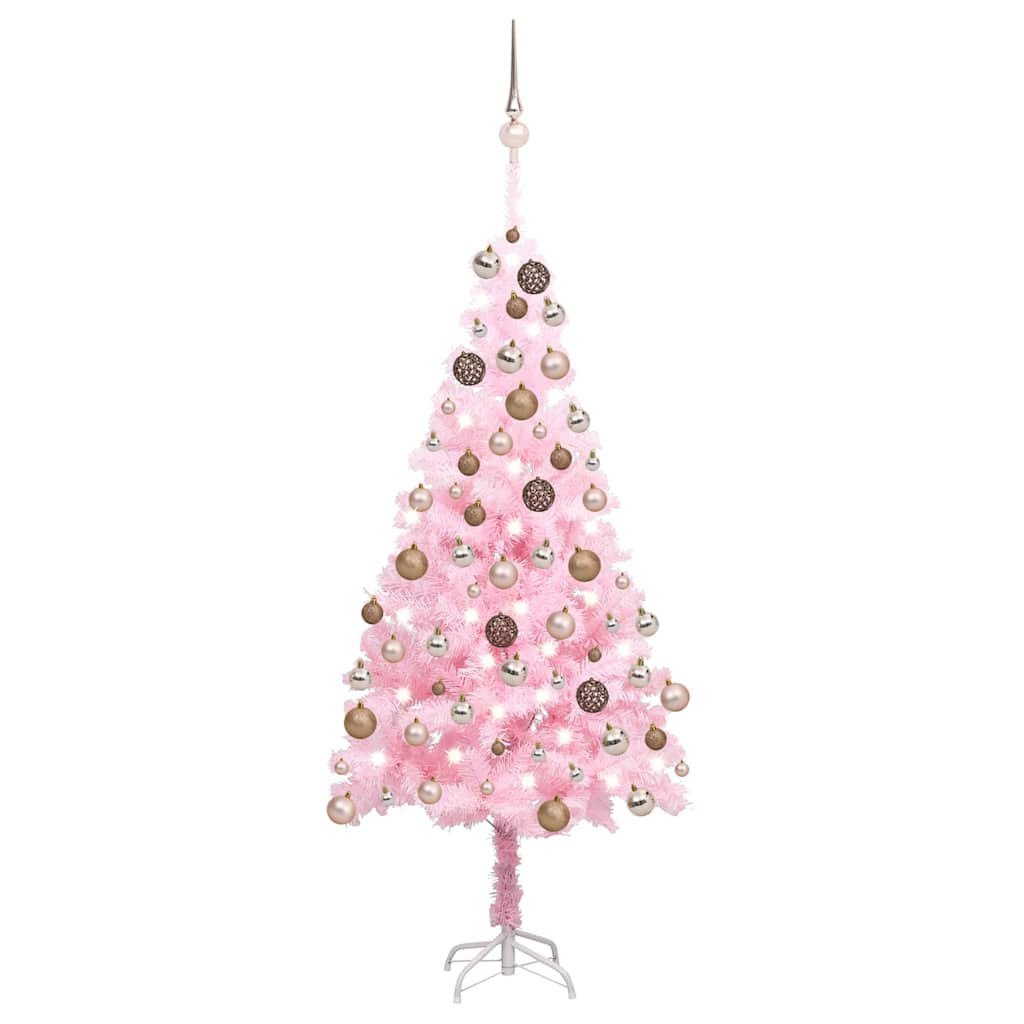 vidaXL árbol de navidad preiluminado con luces y bolas rosa 180 cm