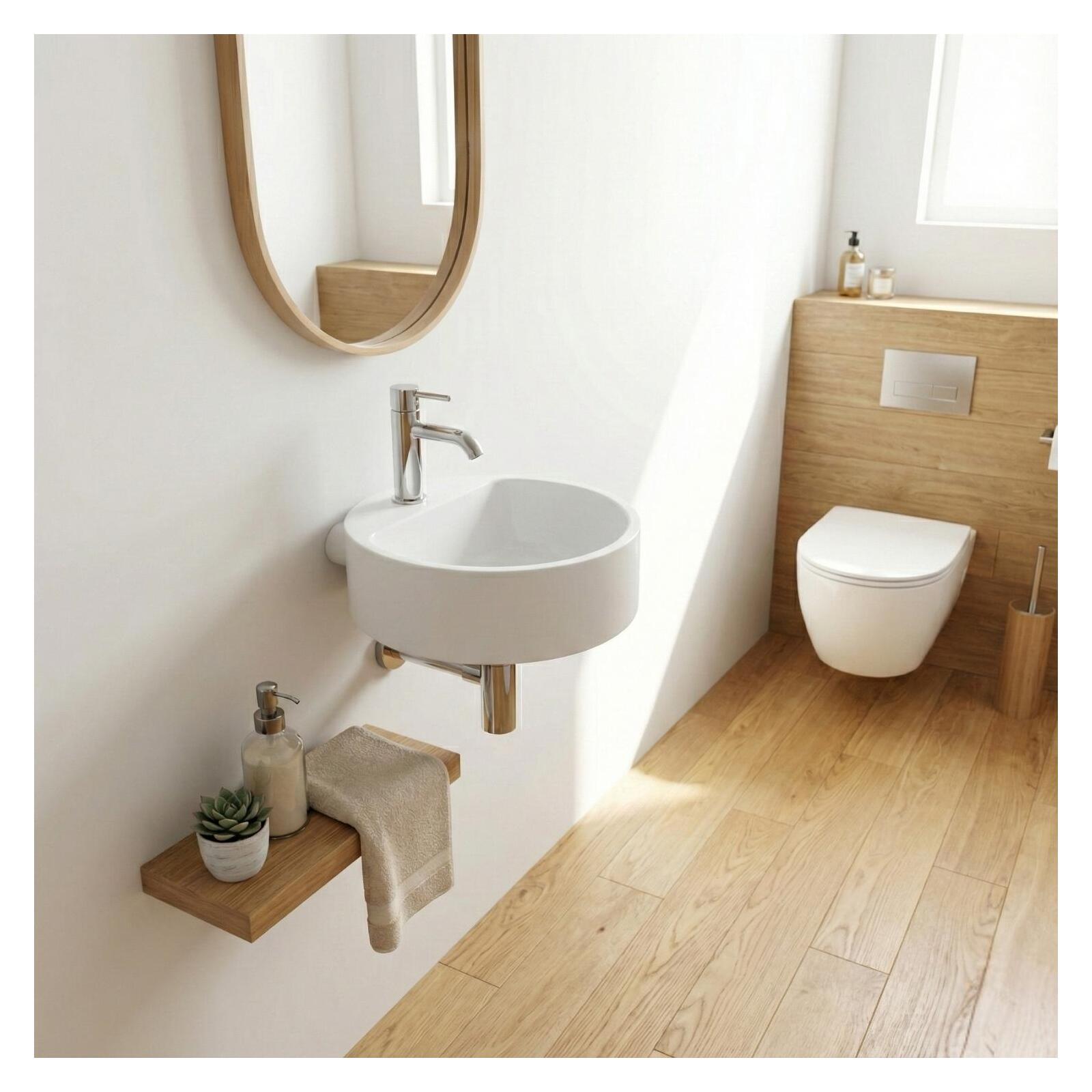 Lavabo redondo de resina blanca, 30cm, para uso mural o sobre encimera
