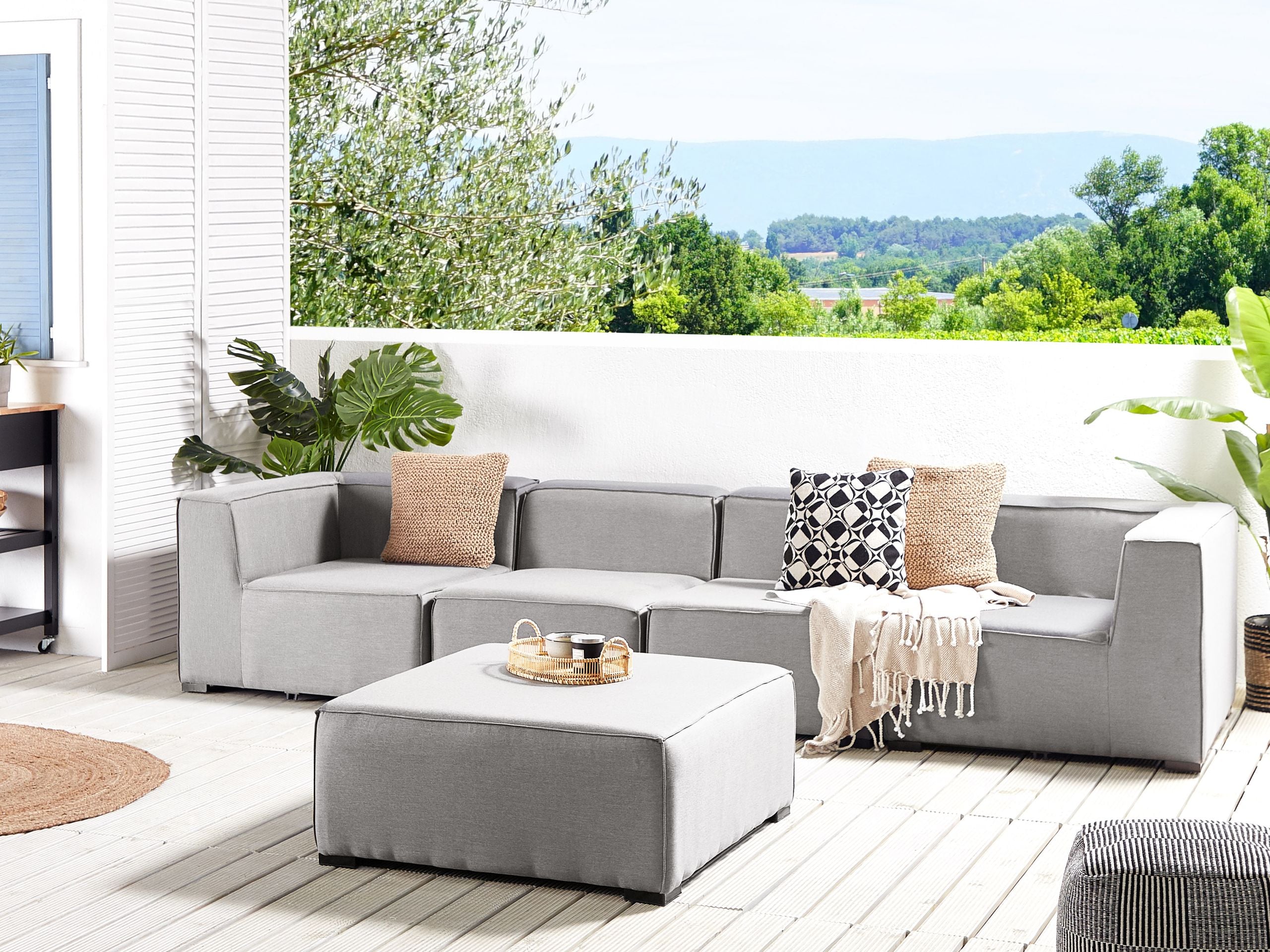 Sofá de jardín con otomana 4 plazas arezzo modular gris claro