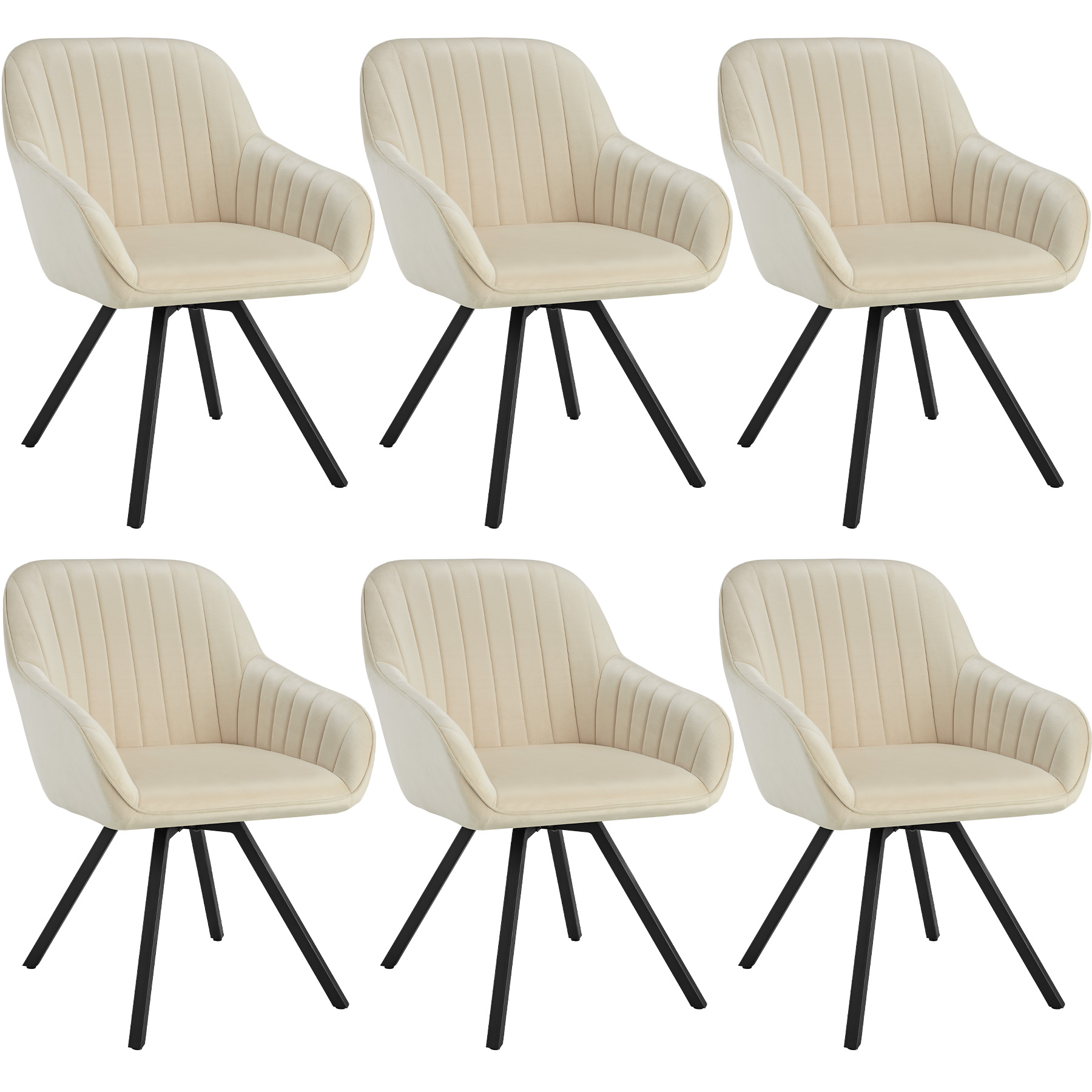 6 sillas de comedor giratoria 360º de terciopelo 58x58x82 cm crema