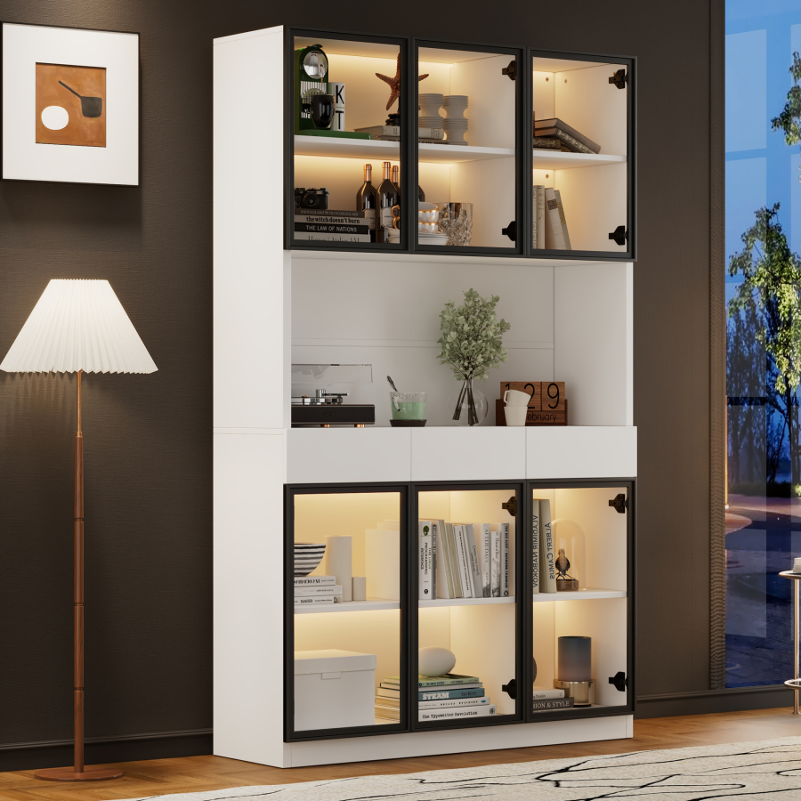 Vitrina con LED y 6 puertas 3 cajones blanco 200x120x36cm