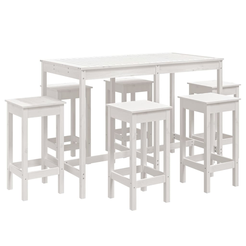 vidaXL set de mesa y taburetes altos jardín 7 pzas madera pino blanco