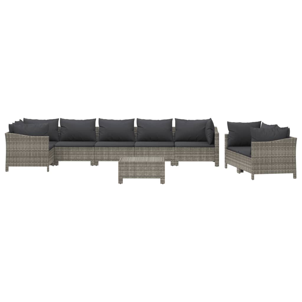vidaXL set de muebles de jardín 9 pzas y cojines ratán sintético gris