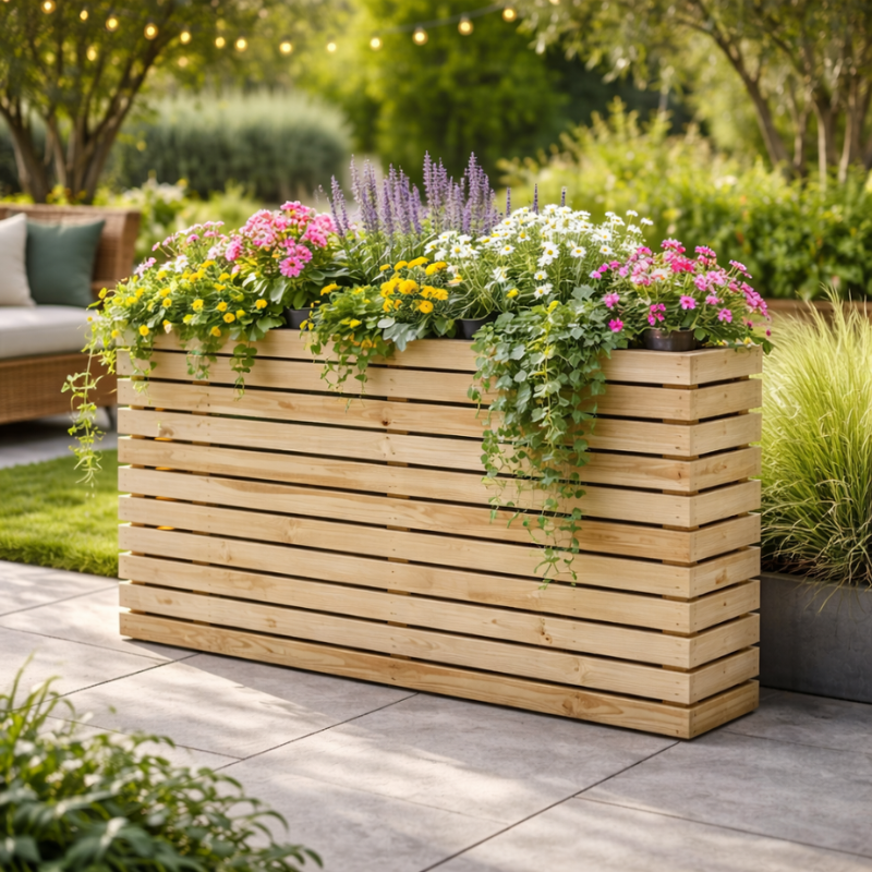 Jardinera luxe torre de madera tratada vidahuerto 120x30x90 cm.