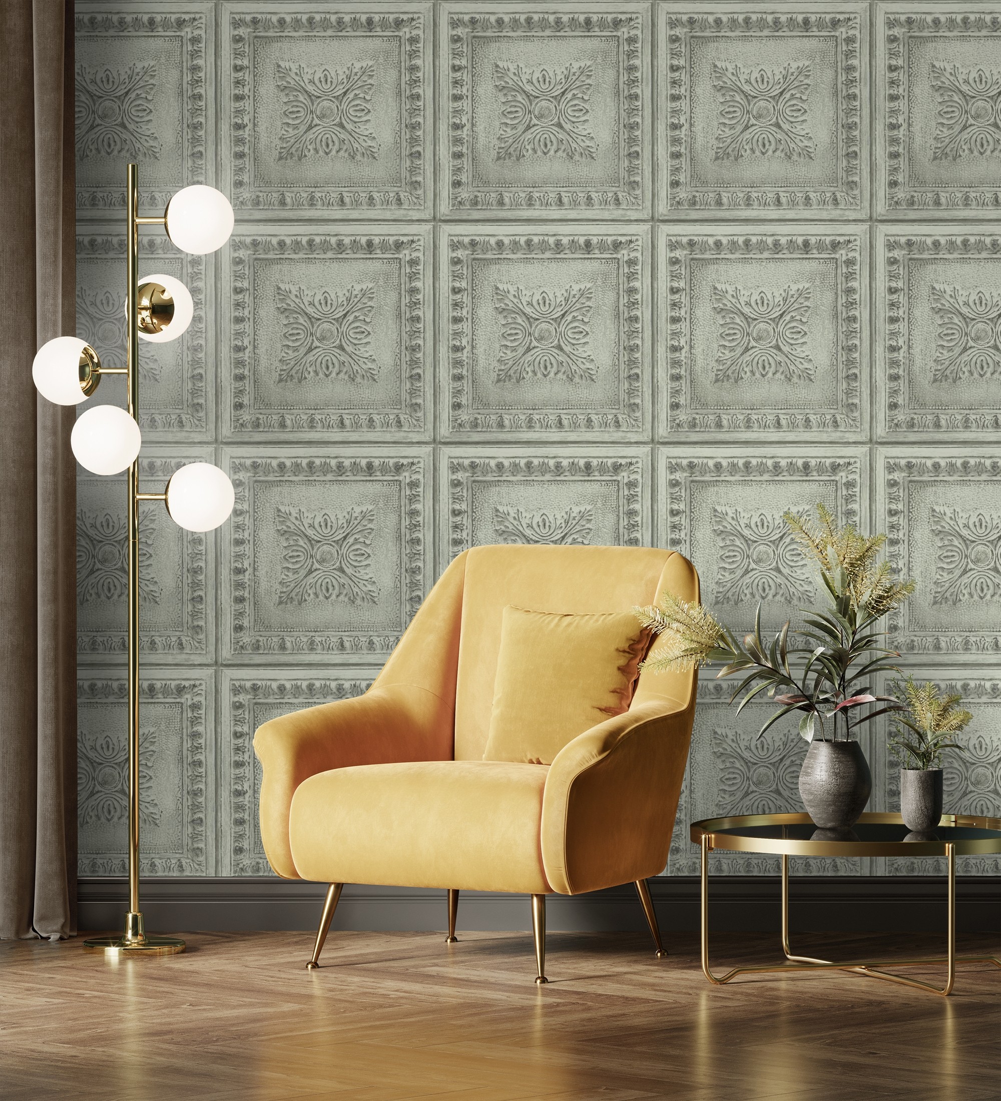 Papel pintado gaulan cuarterones madera teñida 5.23m²