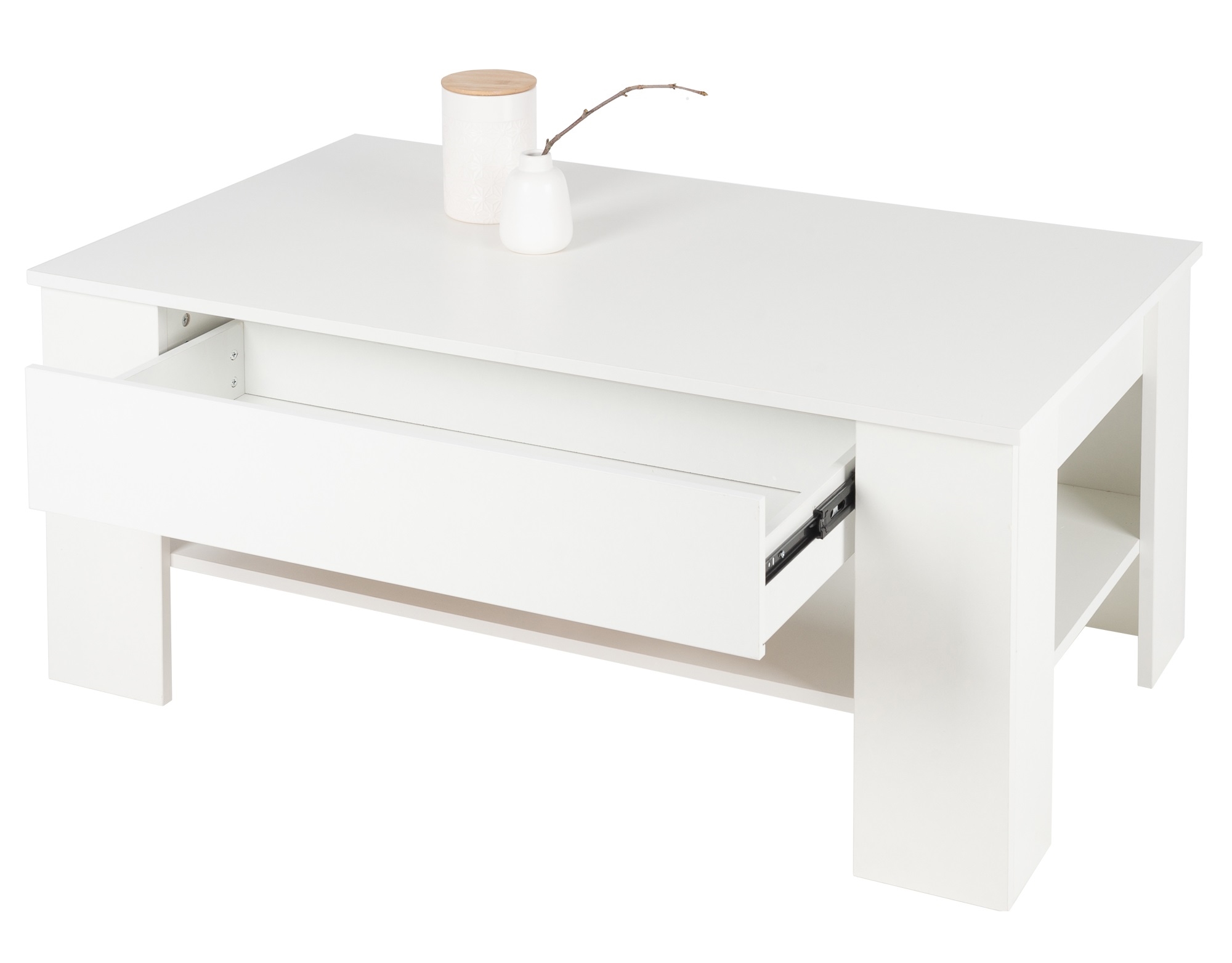 Mesa de centro con 1 cajón y estante 110x65x48 cm blanco ml-design