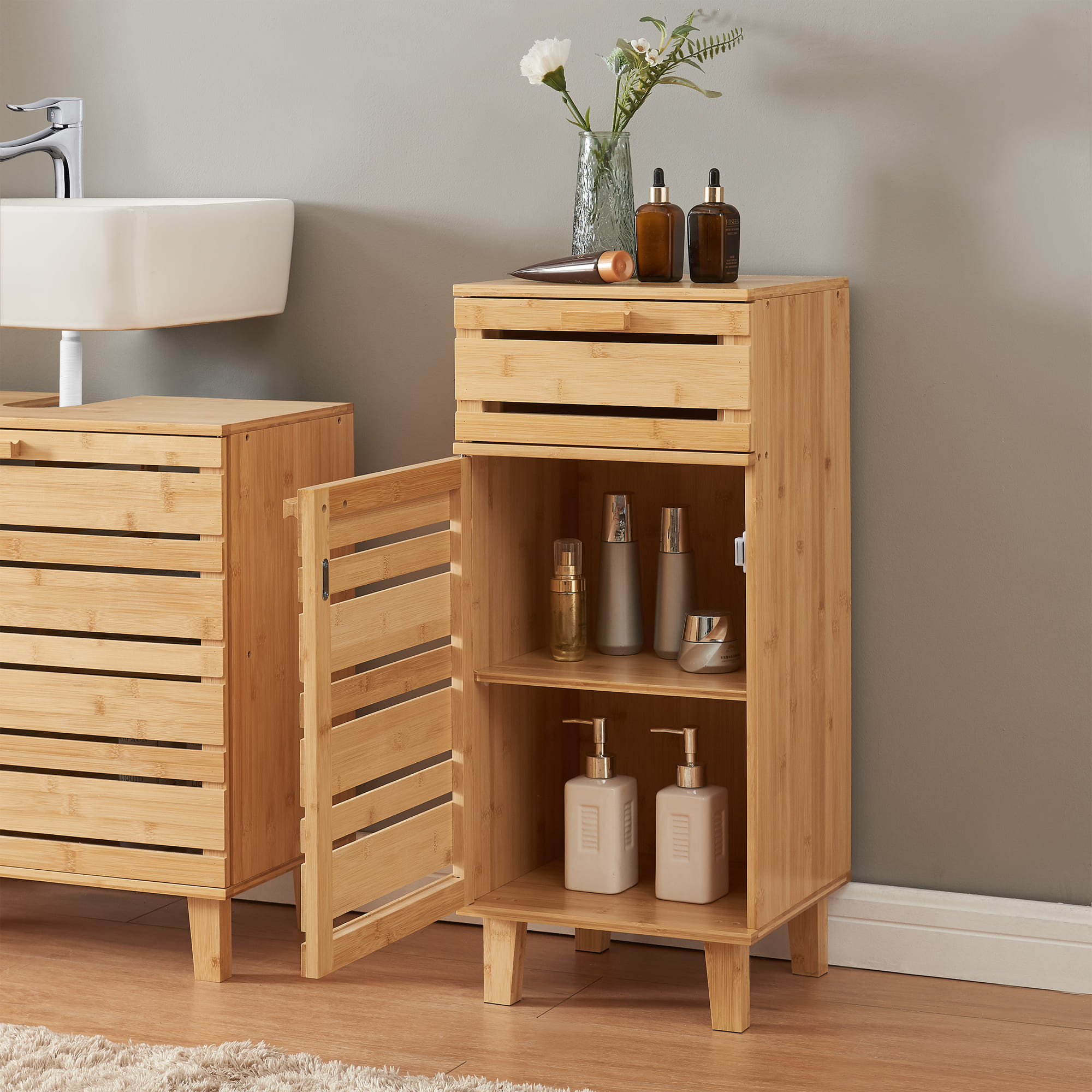 Aparador para baño Epind 75x33x30 cm bambú [en.casa]