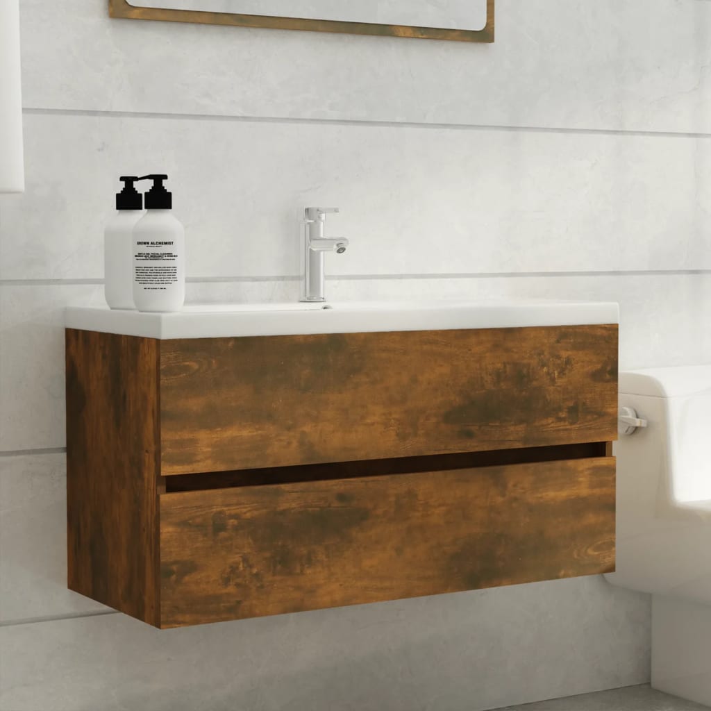 Mueble lavabo madera contrachapada roble ahumado 90x38,5x45cm es7185