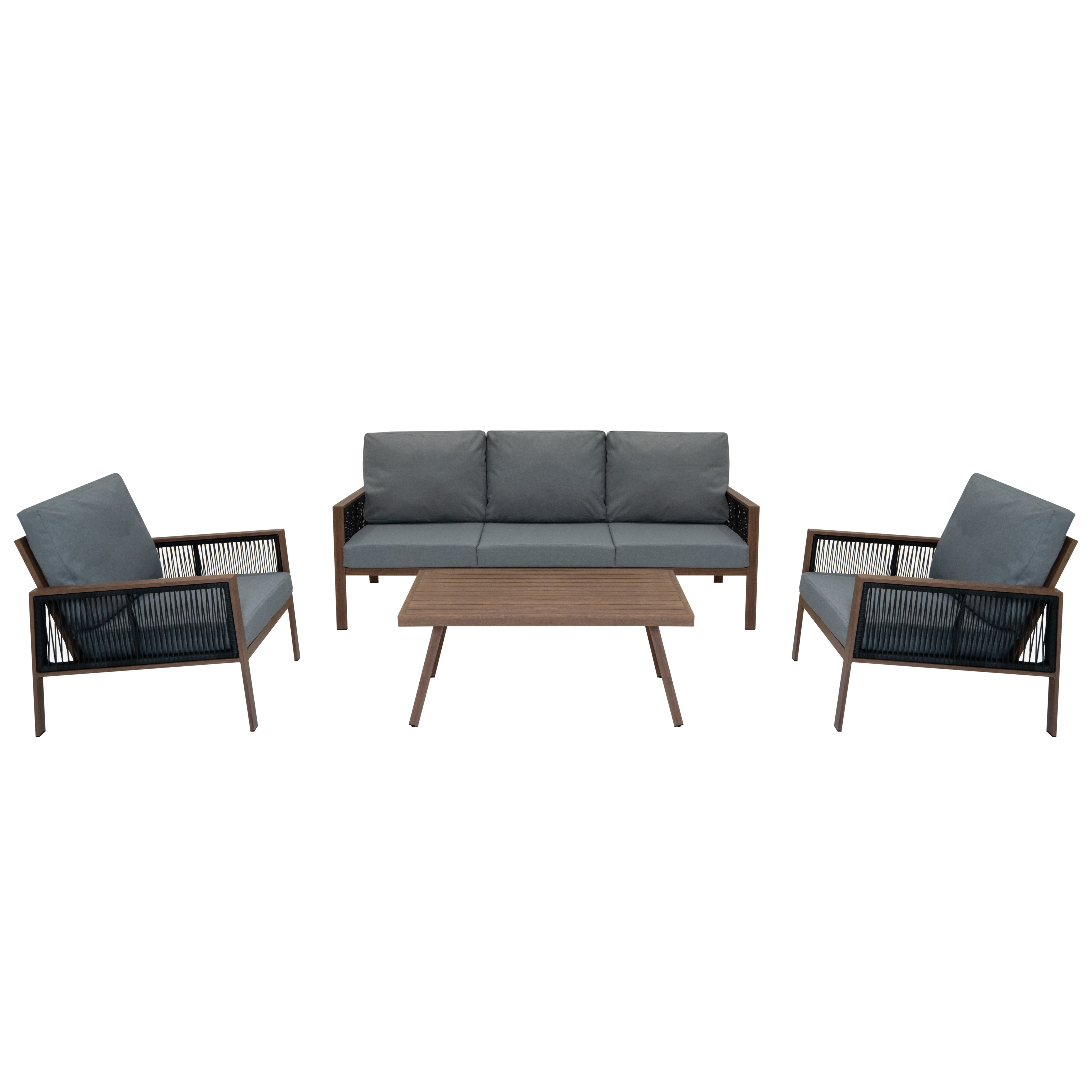 Conjunto para exteriores de aluminio 5 plazas - efecto madera