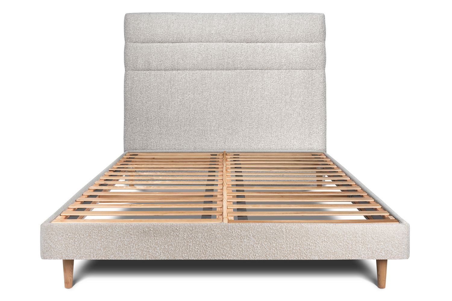 Cama de 135x190 cm con cabecero de línea - tejido rizado - beige claro