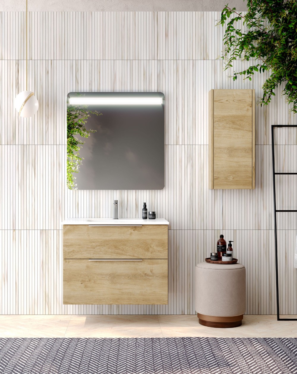 Mueble de baño suspendido con lavabo cerámico | 100 cm - roble natural