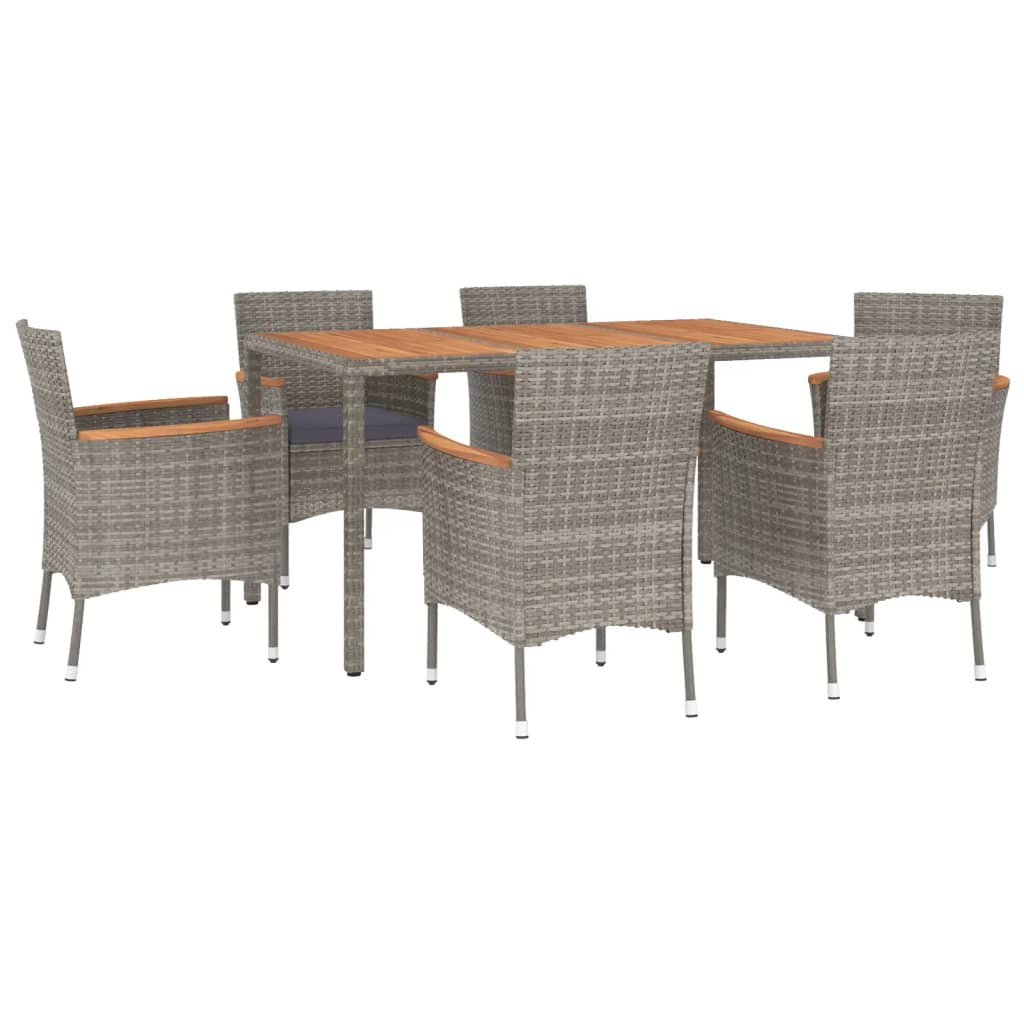 vidaXL set comedor jardín 7 pzas y cojines ratán sintético gris
