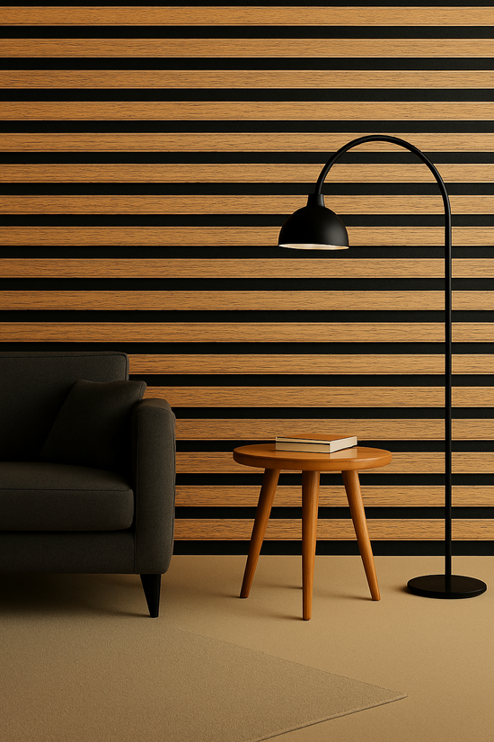 Panel de pared 3d en mdf roble y negro satinado 2760mmx750 mm ondulado