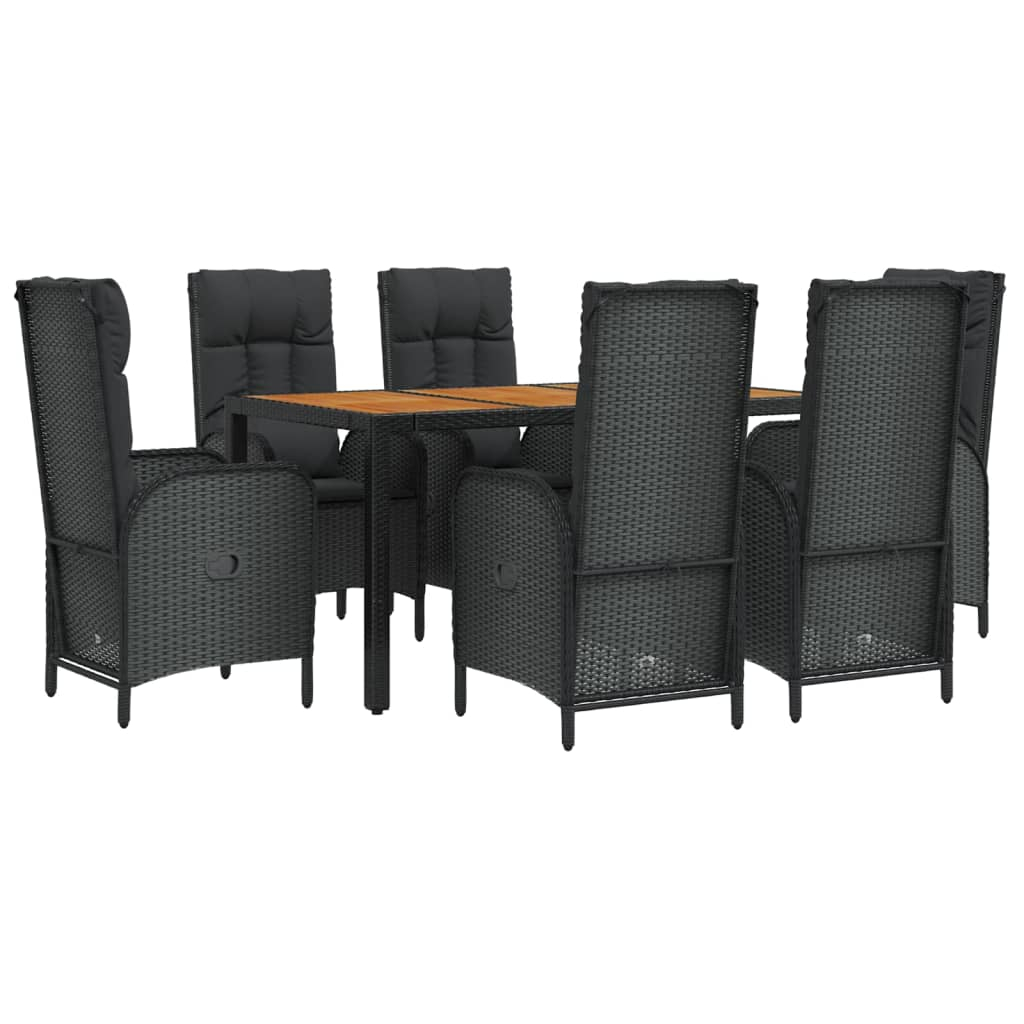 vidaXL set de comedor de jardín 7 pzas y cojines ratán sintético negro